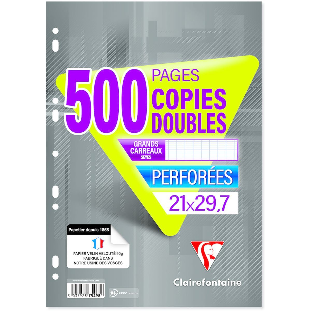 CLAIREFONTAINE Copies doubles 500 pages 21x29,7cm grands carreaux