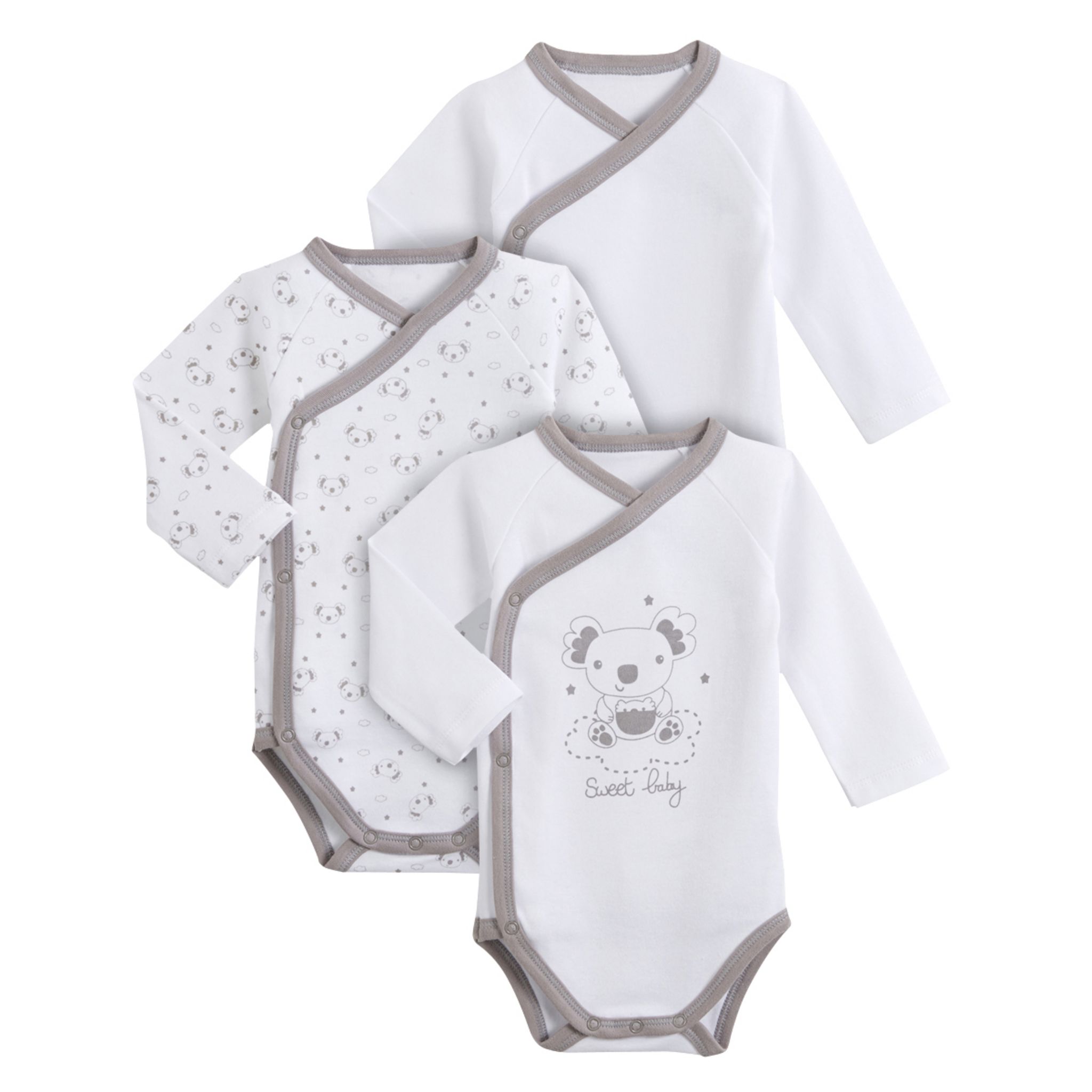 Lot de 3 bodies croisés cœur rouge manches longues bébé en coton biologique