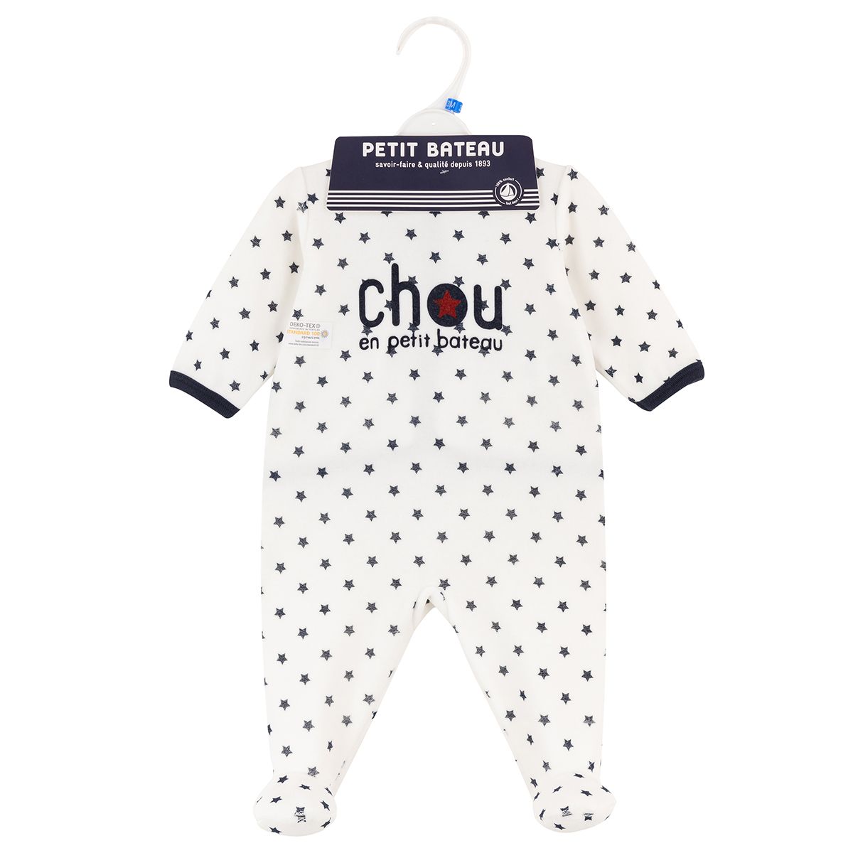 Pyjama bébé coeur en velours PETIT BATEAU - blanc imprimé, Bébé