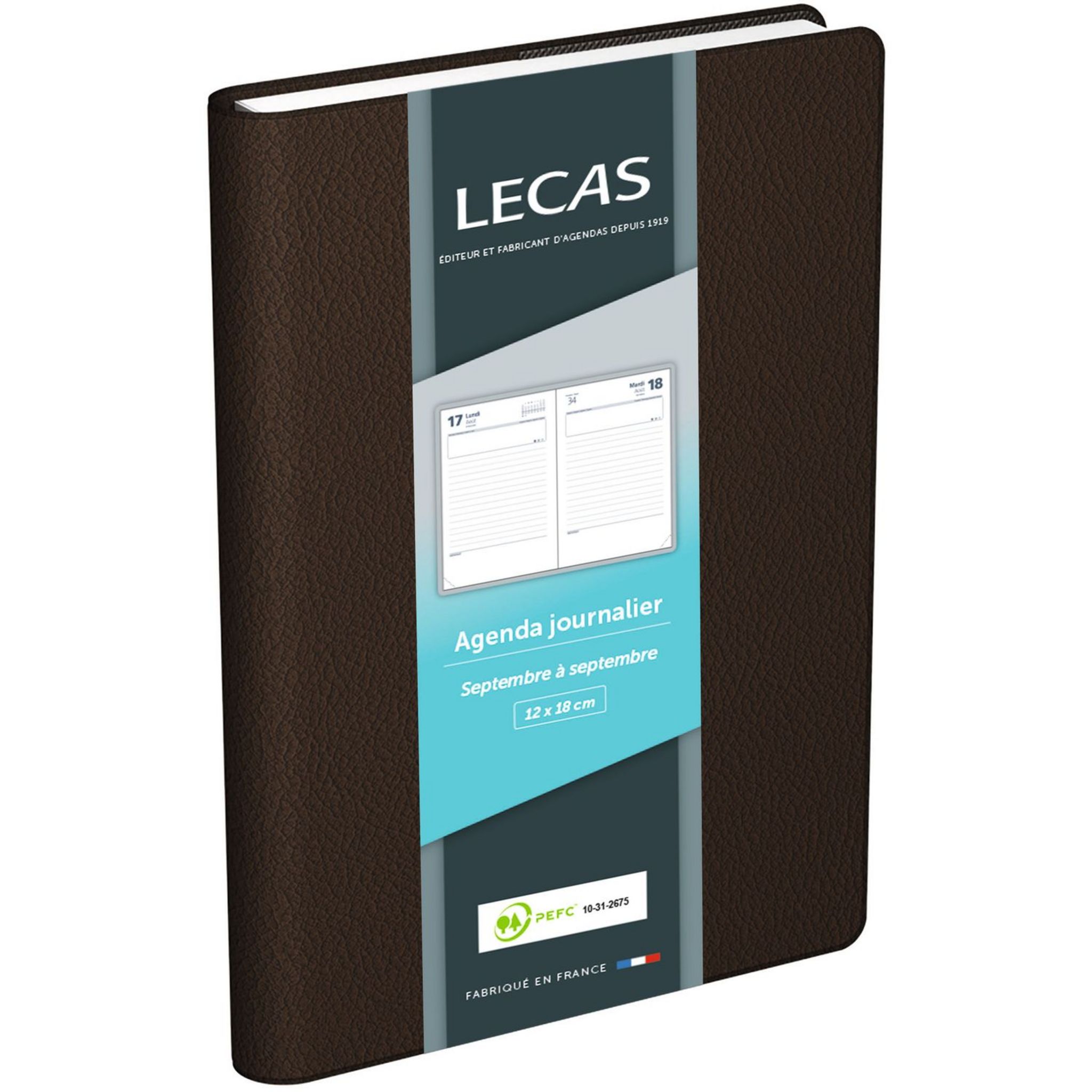 Lecas Agenda scolaire journalier 12x18cm marron 2023-2024 pas cher 