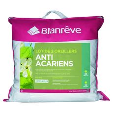 BLANREVE Lot de 2 oreillers moelleux en microfibre anti-acariens  (Blanc)