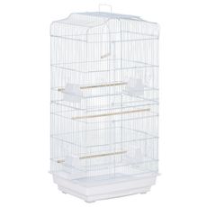 Cage à oiseaux volière avec mangeoires perchoirs plateau amovible 2 portes dim. 46,5L x 35,5l x 92H cm métal blanc