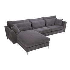 Canapé d'angle gauche 5 places ISA tissu velours, confort moelleux (gris foncé)