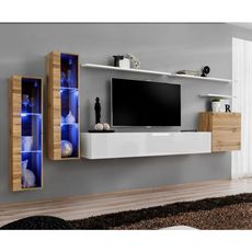 Meuble TV Mural Design  Switch XI  330cm Naturel & Blanc