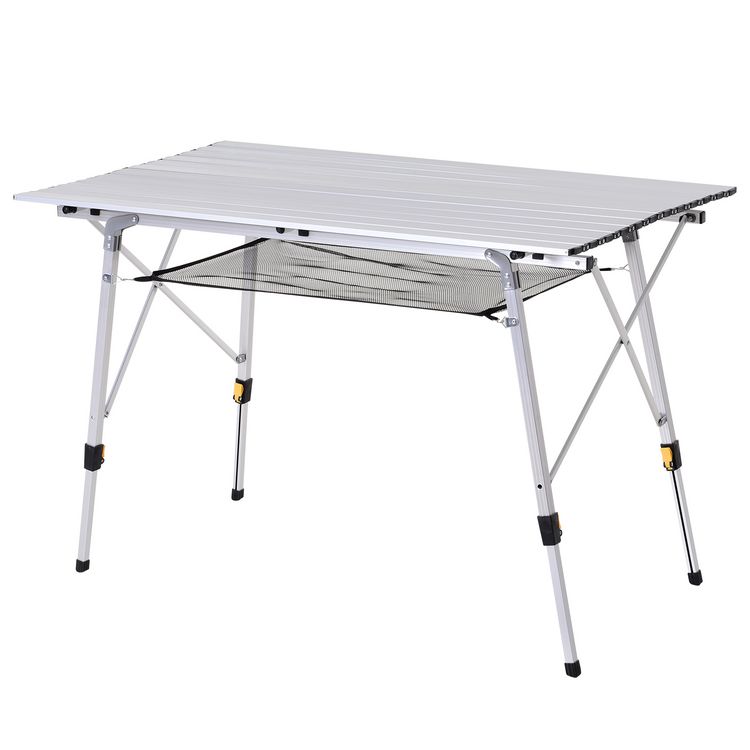 Table de Camping Pliante en Aluminium pour 4-6 Personnes Charge 50 KG  Plateau Enroulable à Latte et Sac de Transport Argent - Costway