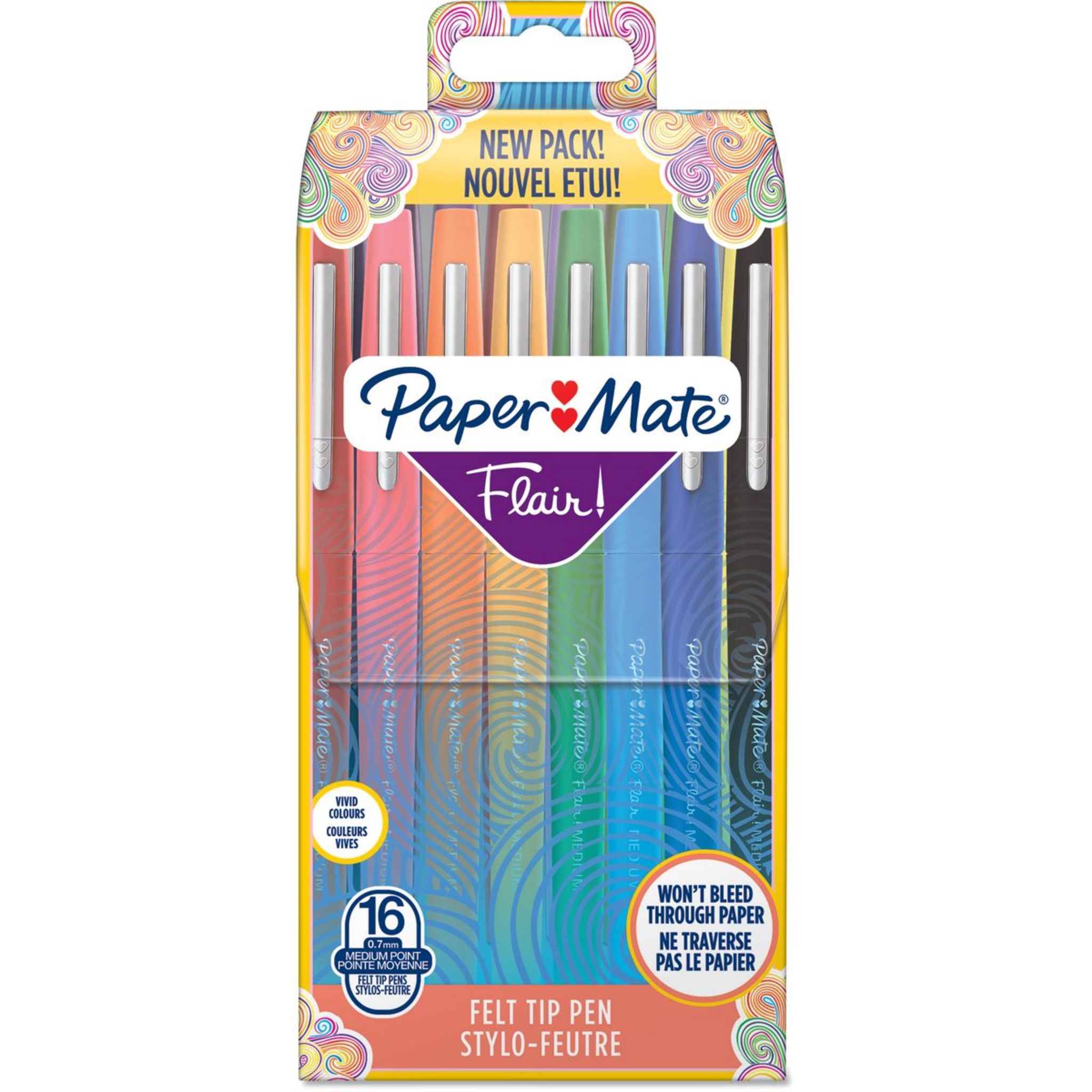 PAPERMATE Lot de 16 stylos feutres pointe moyenne Flair coloris assortis  pas cher 