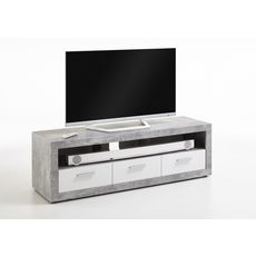 Meuble TV 1 niche 3 tiroirs L152 cm URBO (gris béton/blanc)