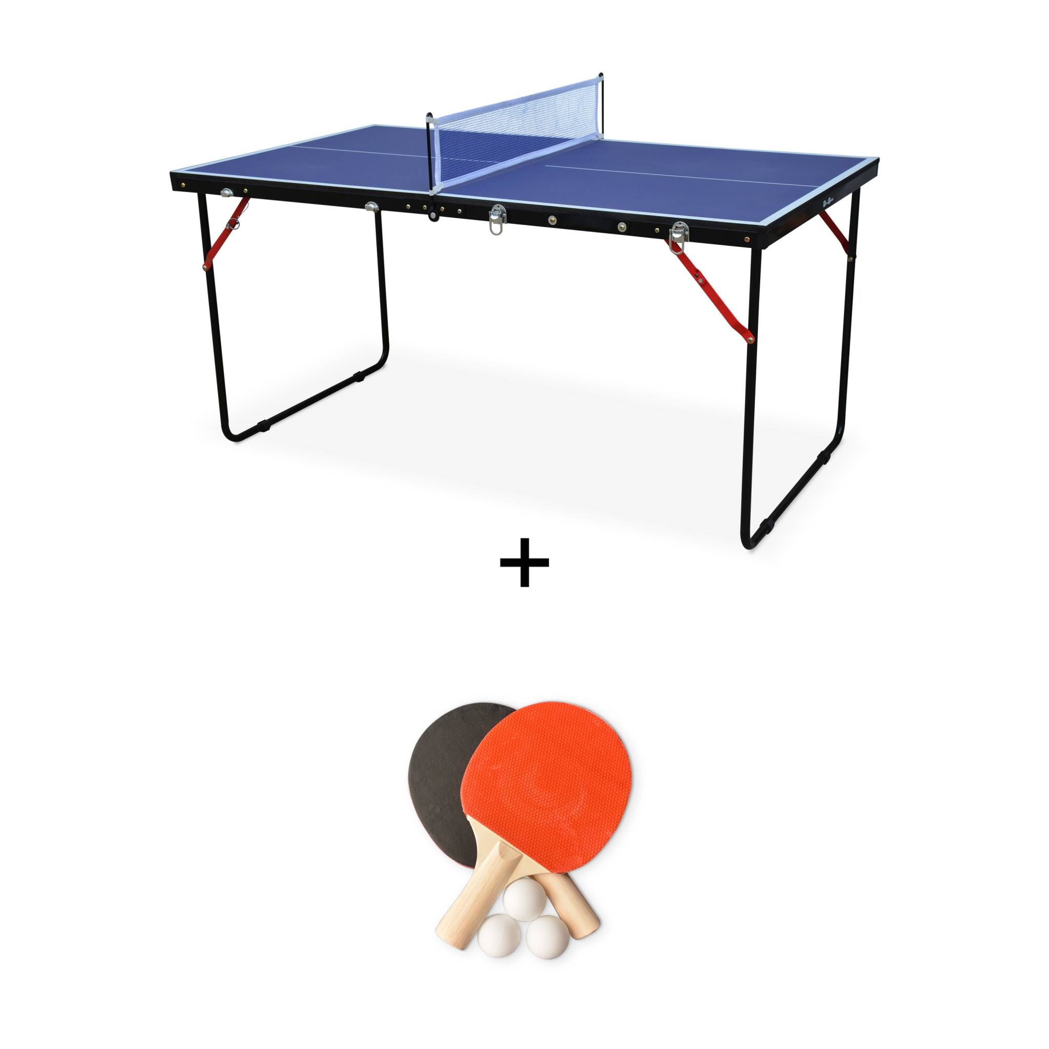 Table de ping pong indoor bleue - table pliable avec 2 raquettes et 3  balles, pour utilisation
