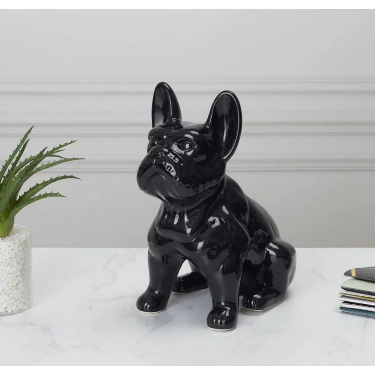Statuette Déco En Céramique "bulldog" 30 cm Noir