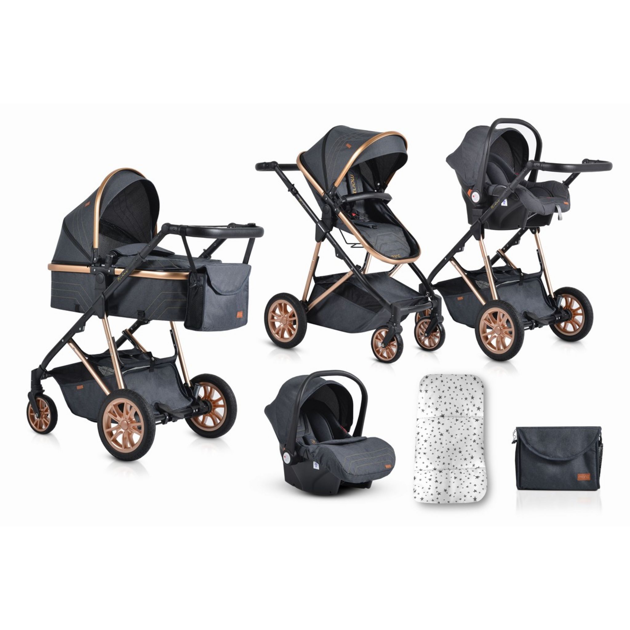 Poussette combinée trio 3 en 1 - siège auto 0m – nacelle - 0-22kg – Viola –  noir