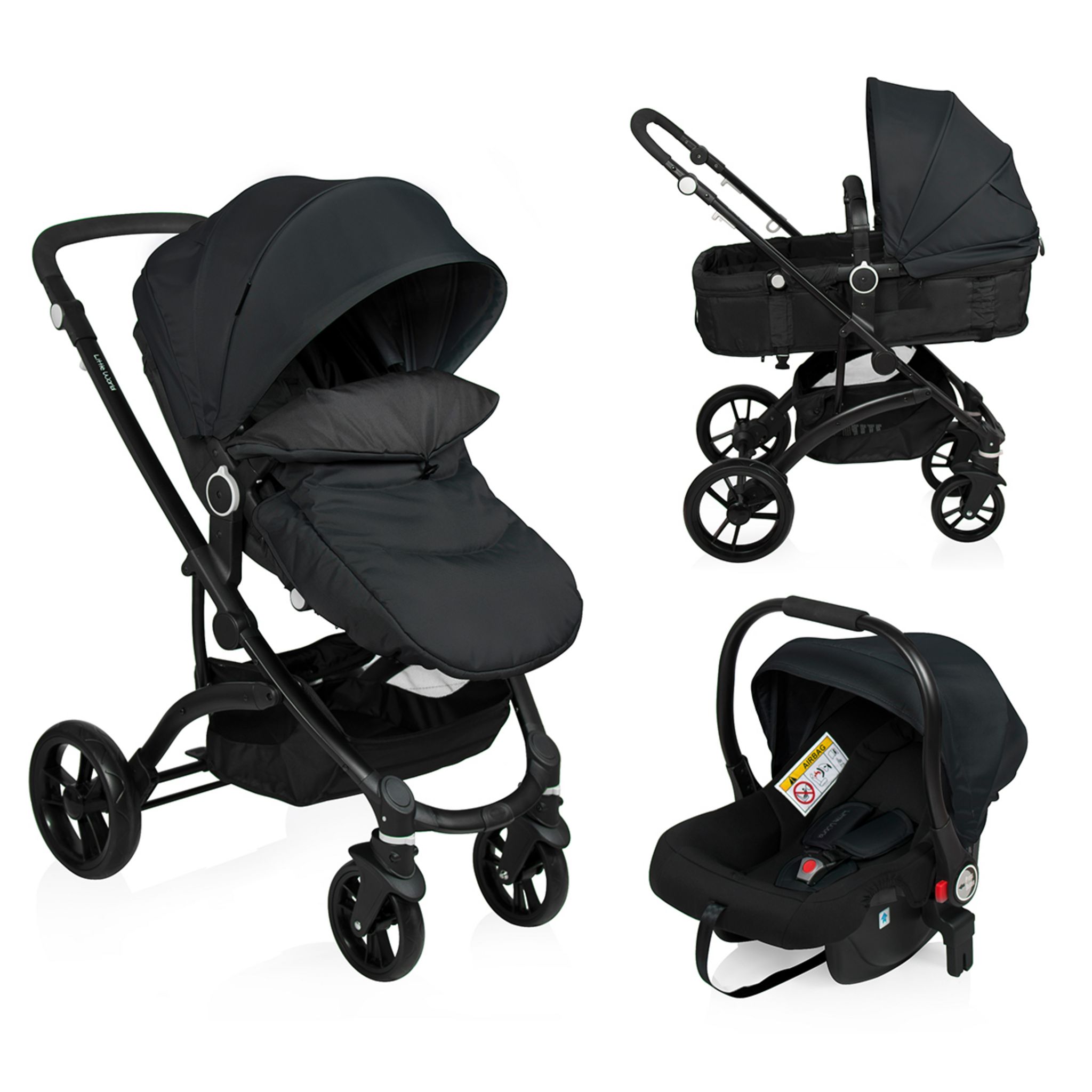 LITTLE WORLD Poussette combinée 3 en 1 City Walker noire pas cher 