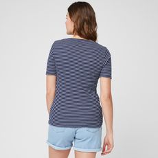 IN EXTENSO T-shirt manches courtes col tunisien à rayures femme (Bleu marine)