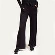 ISOTONER Pantalon large Femme maille côtelée Noir. Coloris disponibles : Noir / Noir