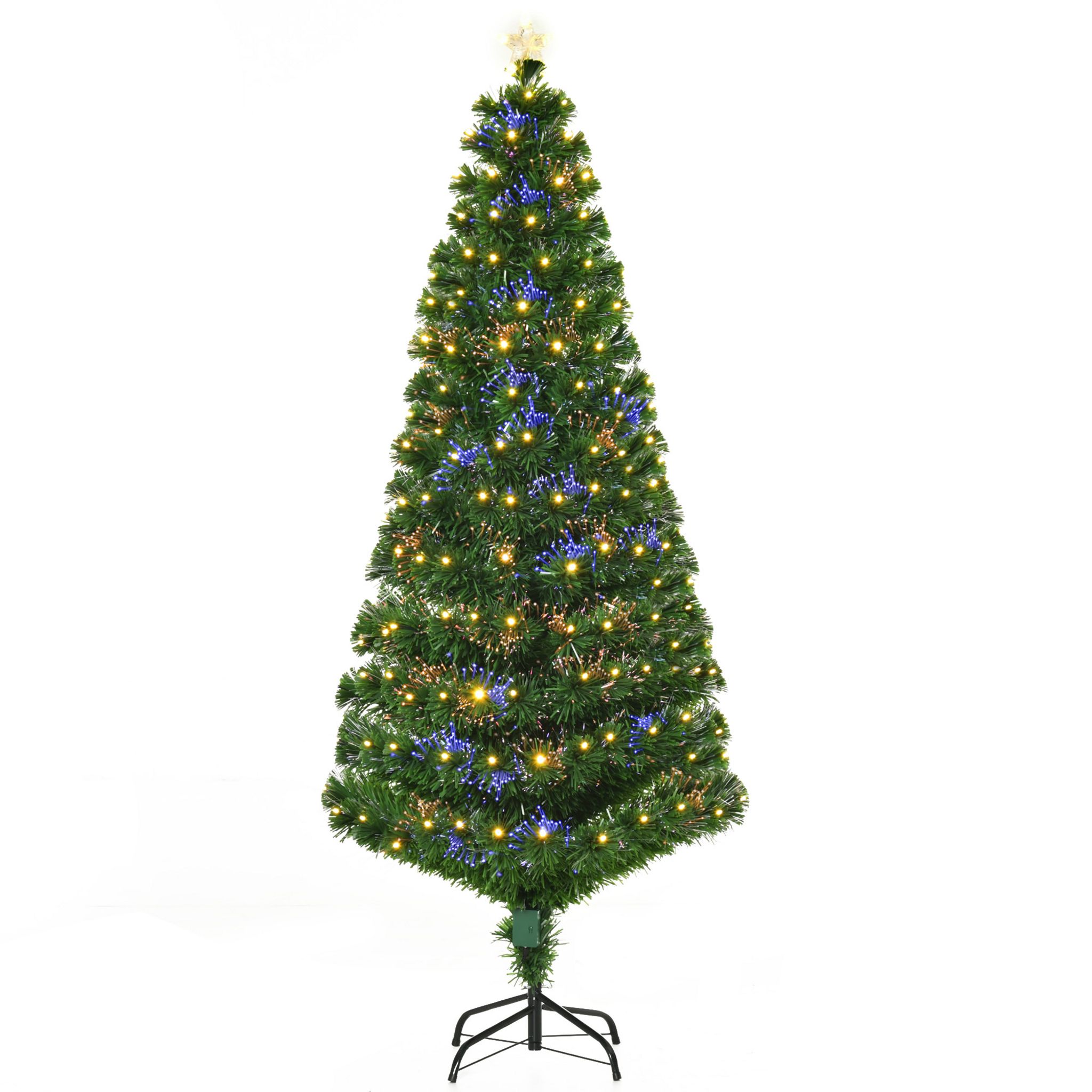 HOMCOM Sapin de Noël Artificiel Lumineux 120H cm Fibre Optique Multicolore  + Support Pied 130 Branches étoile Sommet Brillante Vert : :  Cuisine et Maison