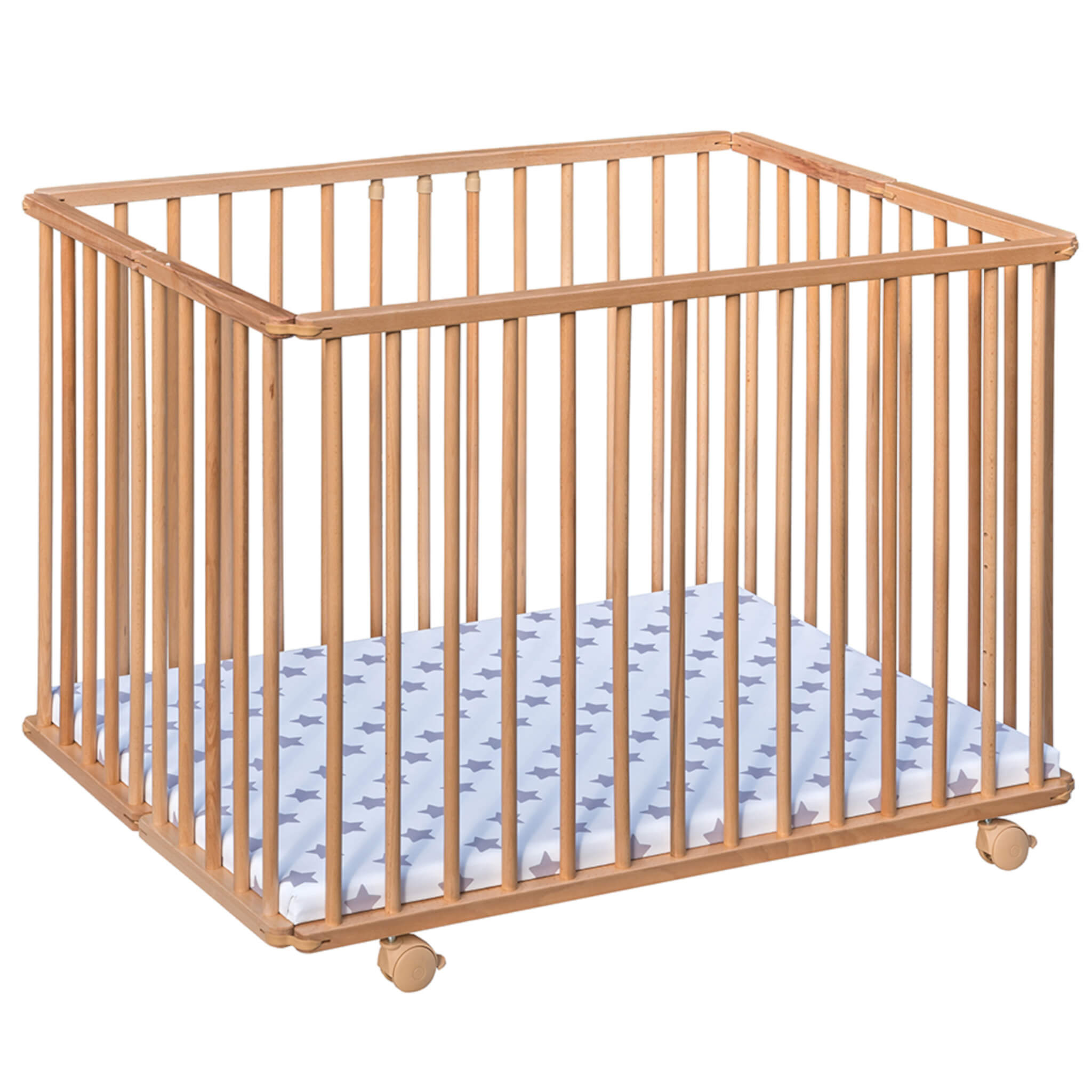 Baby Fox Parc Bebe Pliant En Bois Massif Naturel A Roulettes 100x100 Pas Cher A Prix Auchan