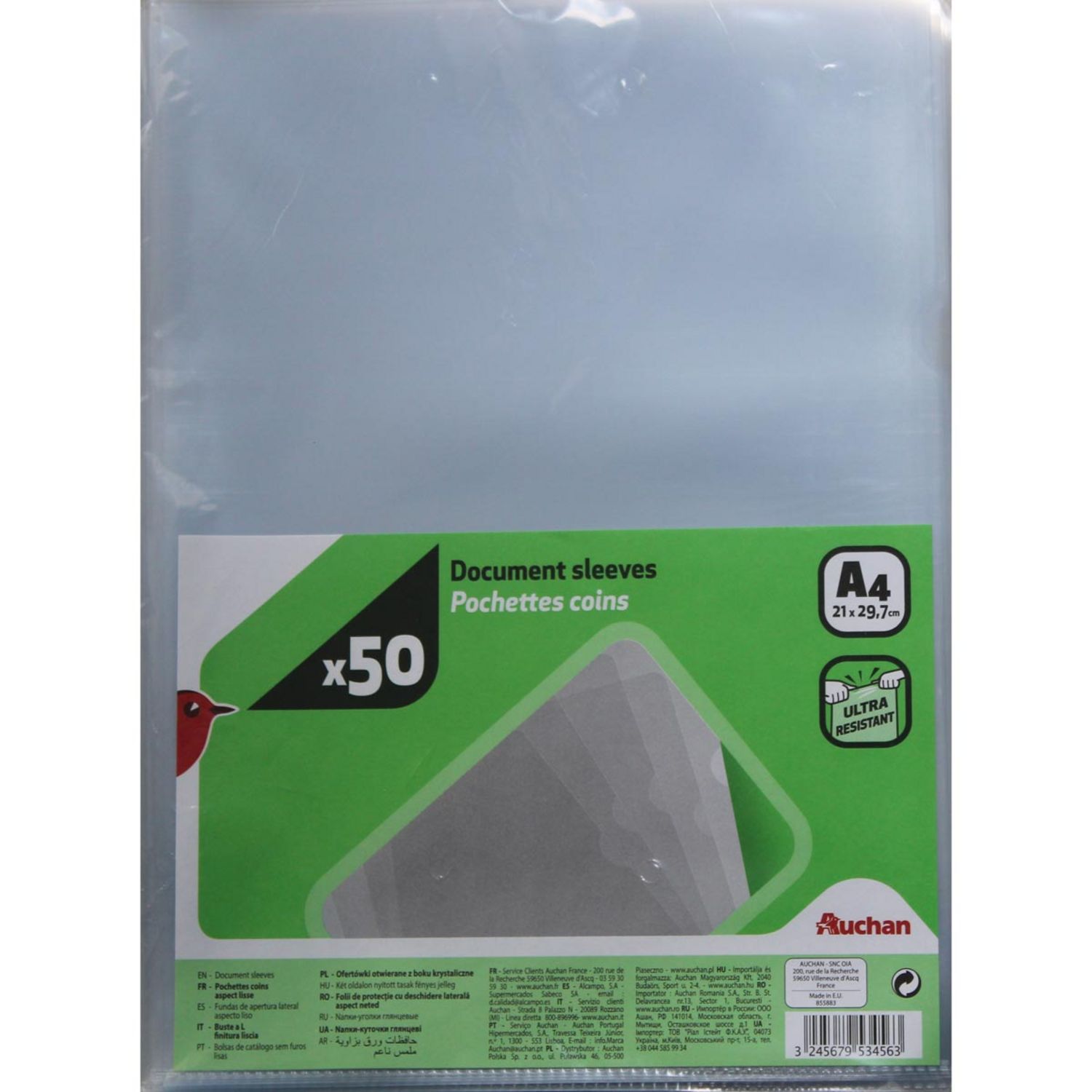 AUCHAN Lot de 100 pochettes plastiques perforées lisses A4 pas cher 