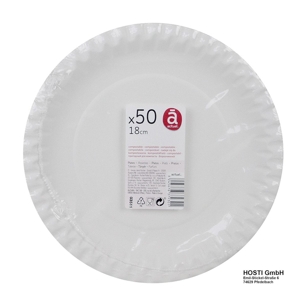 ACTUEL Assiettes à dessert en carton blanc 18cm compostables x50 50 pièces