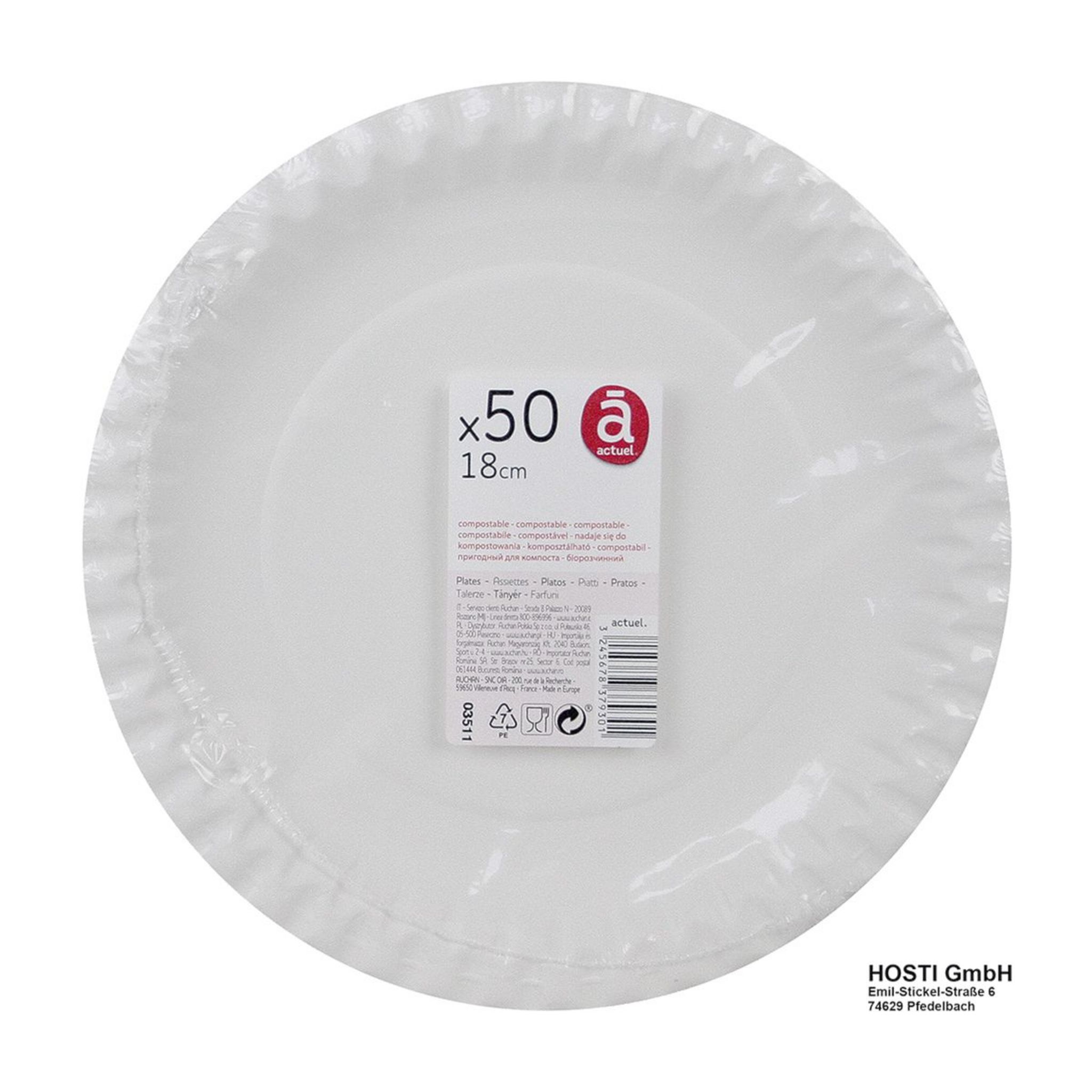 ACTUEL Assiettes à dessert en carton blanc 18cm compostables x50
