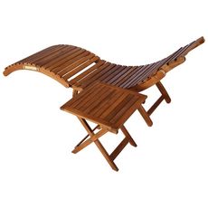 Chaise longue de jardin avec table et coussin Bois d'acacia