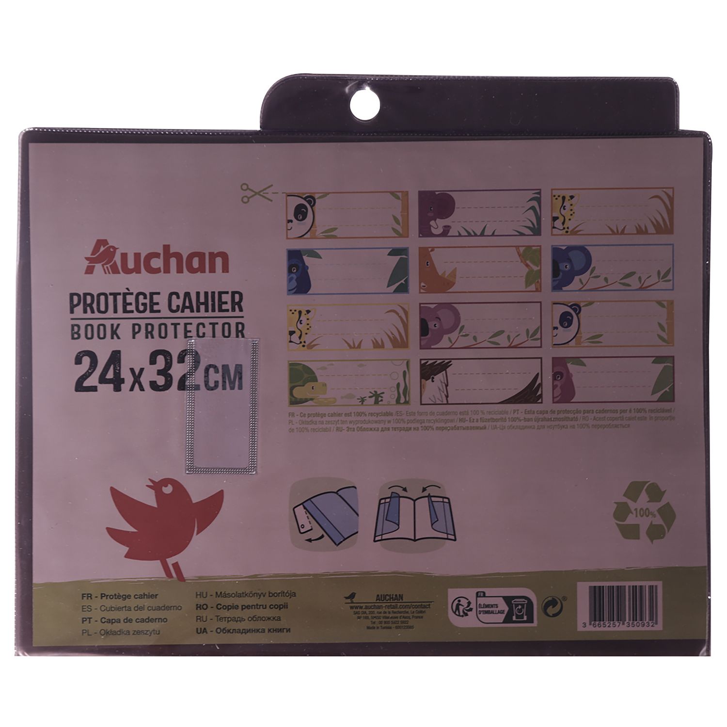 AUCHAN Protège cahiers 24x32cm à rabats cristal noir translucide pas cher 