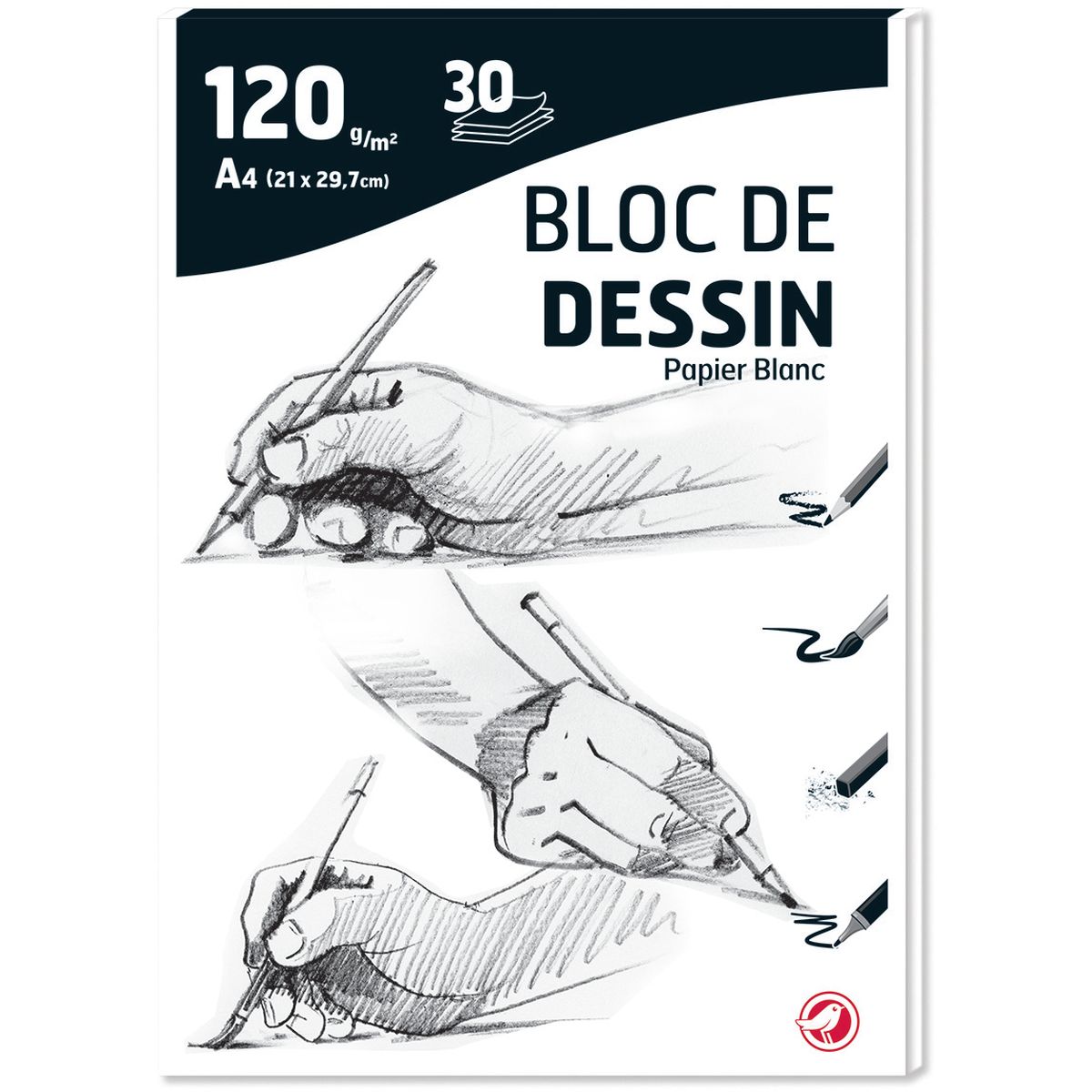 AUCHAN Cahier de papier à dessin 32 feuilles 24x32cm 125g/m2 blanc pas cher  