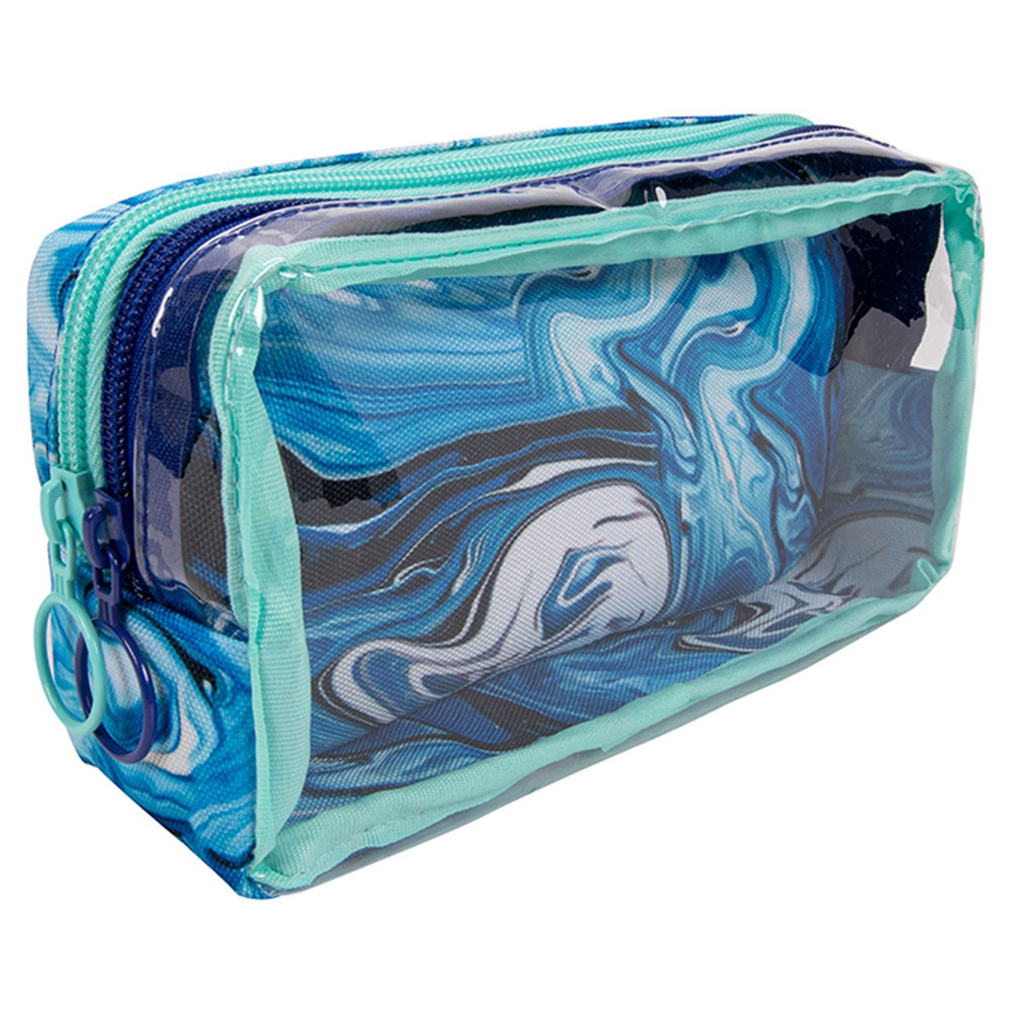 ZIPIT Trousse 2 compartiments rectangle bleue transparente TIE AND