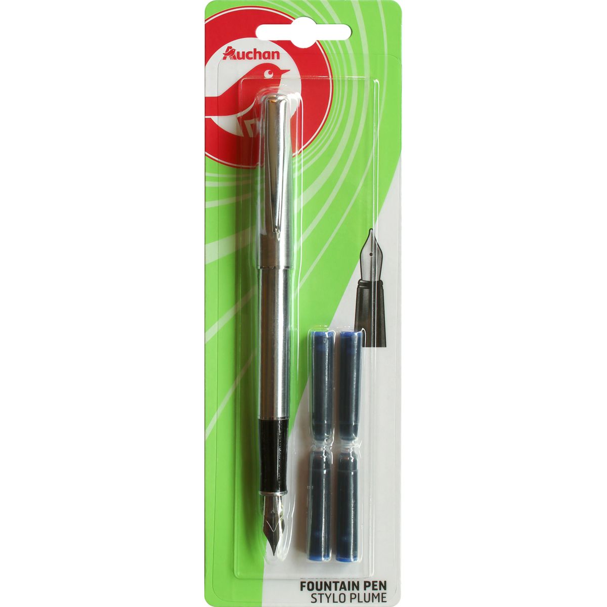 AUCHAN Stylo plume roller ball rechargeable + 2 cartouches coloris assortis  pas cher 