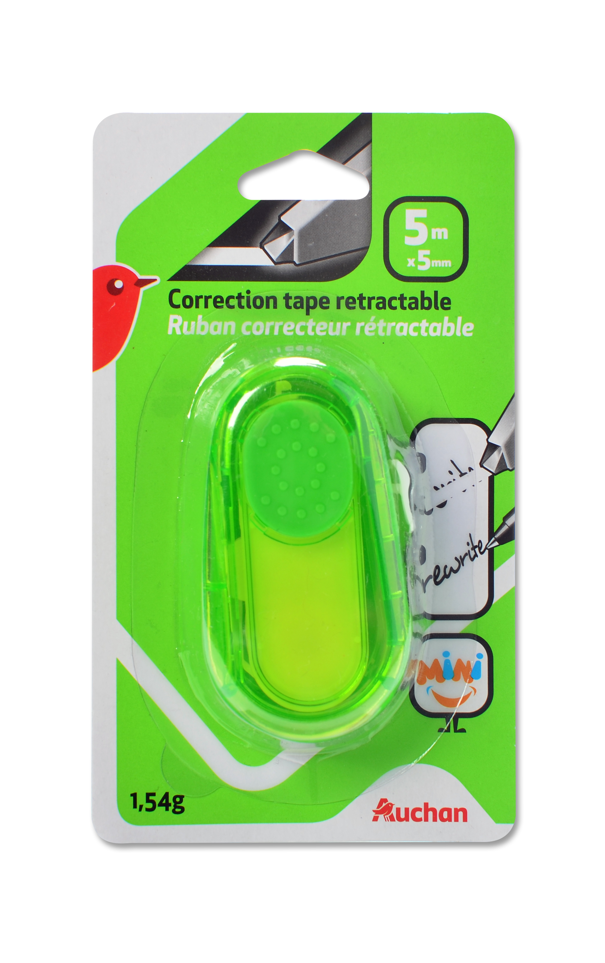 AUCHAN Souris correctrice 8m x 5mm verte pas cher 