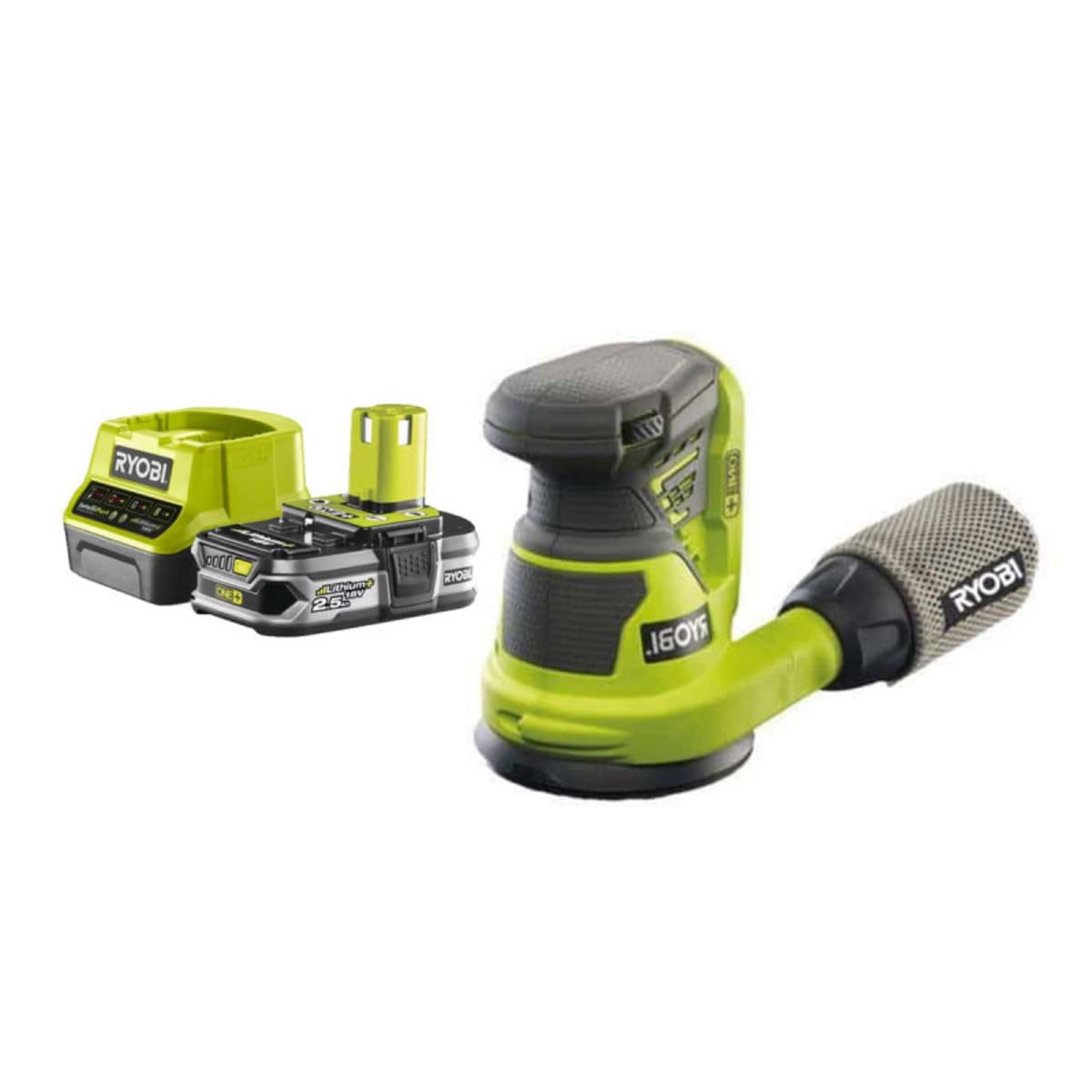 Ryobi Pack RYOBI Ponceuse excentrique 18V OnePlus R18ROS-0 - 1 Batterie 2.5Ah - 1 Chargeur rapide RC18120