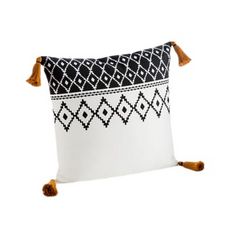 Coussin carré déhoussable en coton motifs ethniques pampilles Morocco