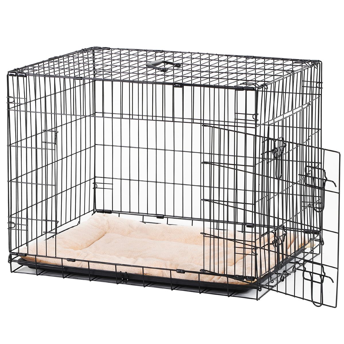 PAWHUT Cage caisse de transport pliante pour chien en métal noir 106 x 71 x  76 cm matelas fourni pas cher 