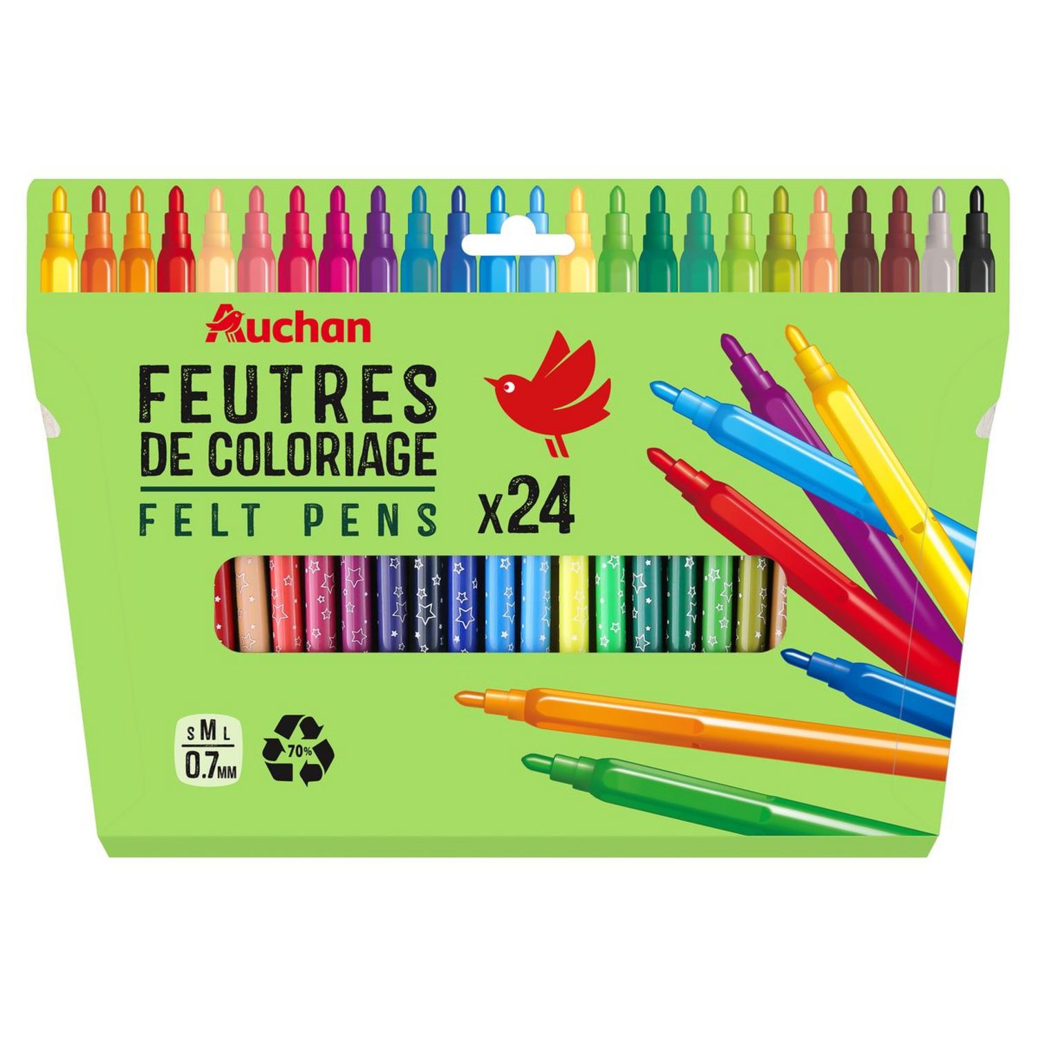 AUCHAN Boîte de 24 feutres de coloriage pointe moyenne pas cher 