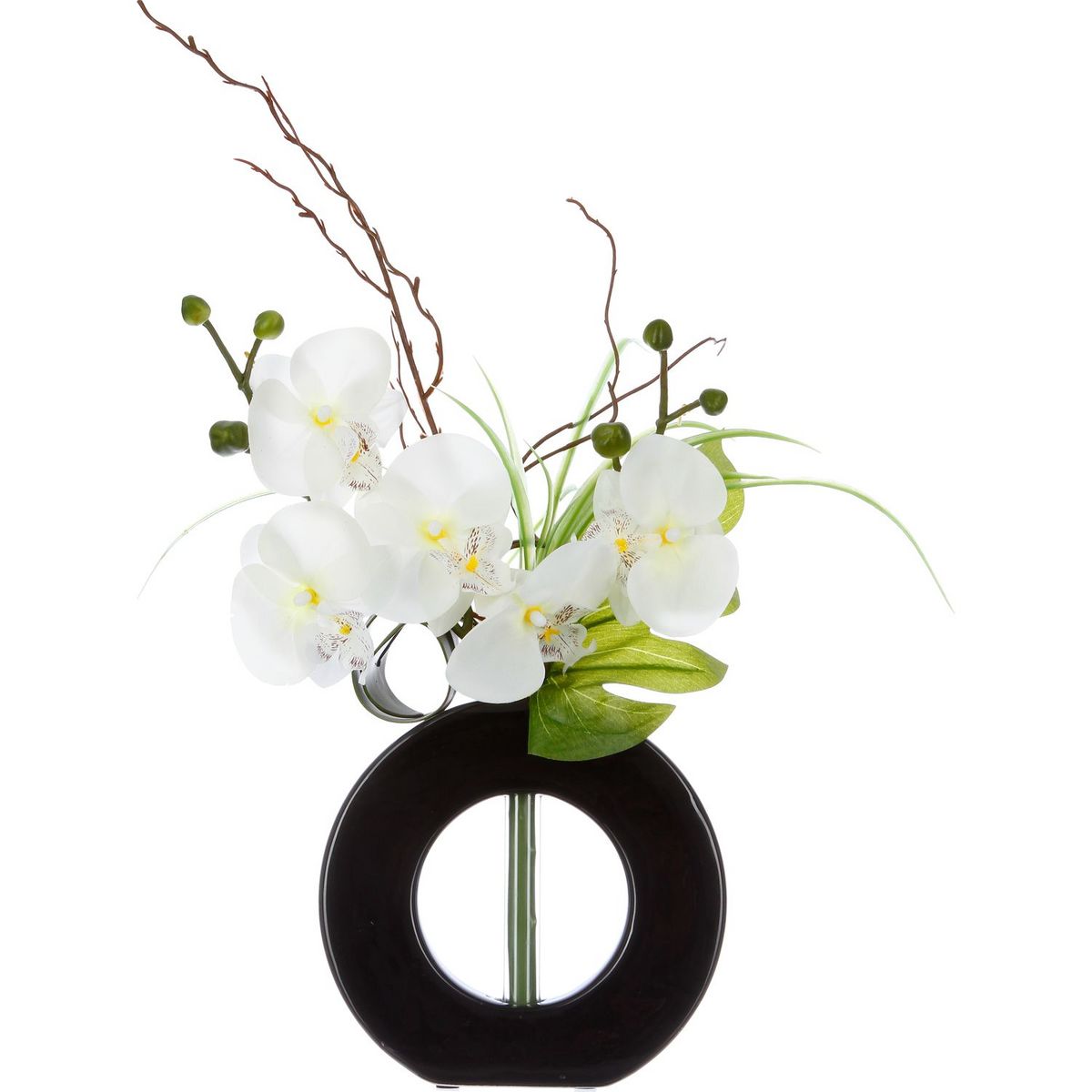 ATMOSPHERA Composition florale vase noir - Hauteur 44 cm - Orchidée fleur  blanche pas cher à prix Auchan