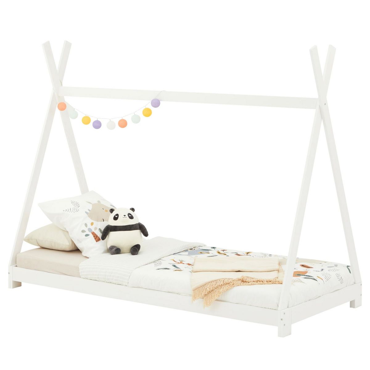 IDIMEX Lit tipi ELIN lit enfant simple en bois, 90 x 200 cm, en pin massif lasuré blanc