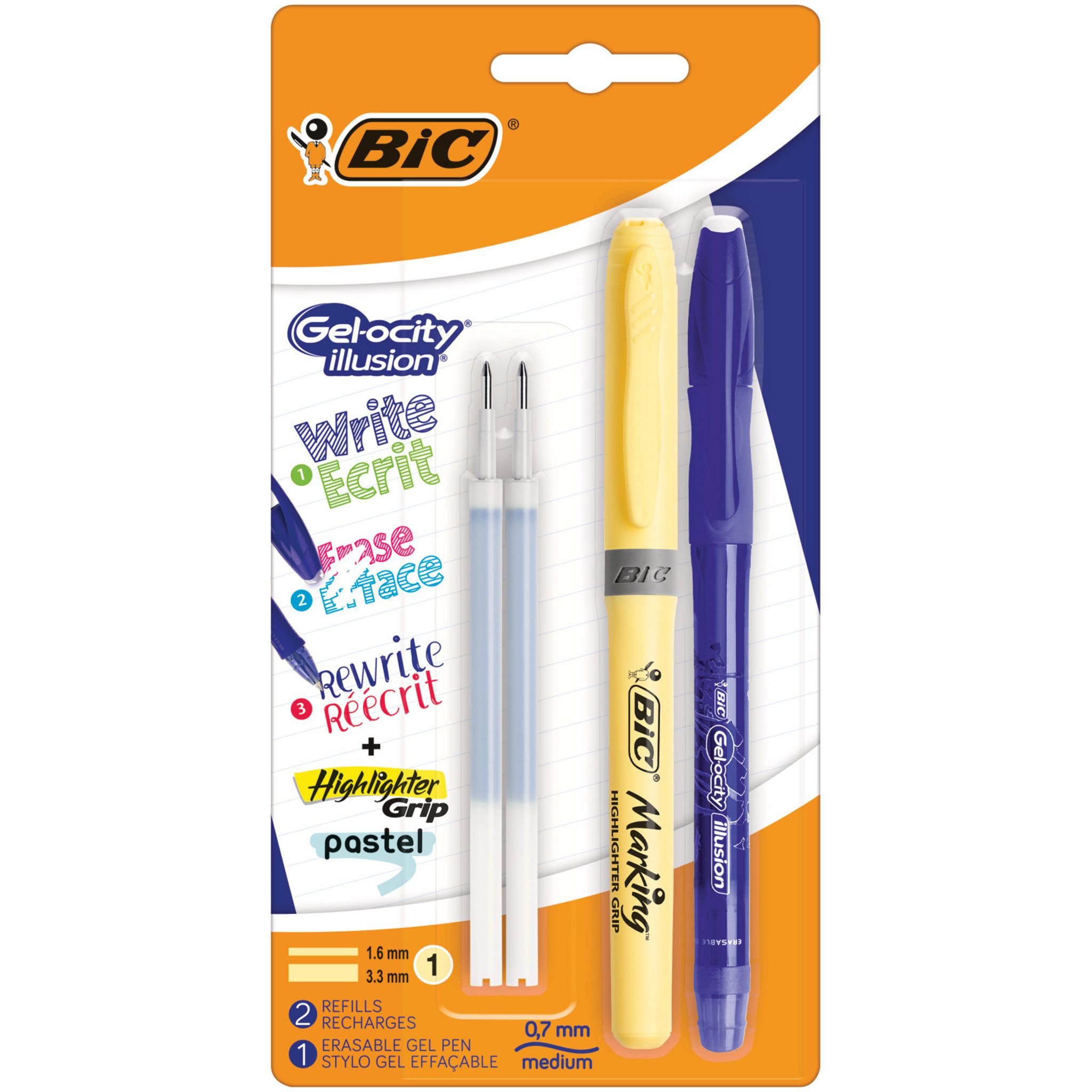 BIC Gel-ocity Illusion Stylo Gel Effaçable Pointe Moyenne (0,7 mm