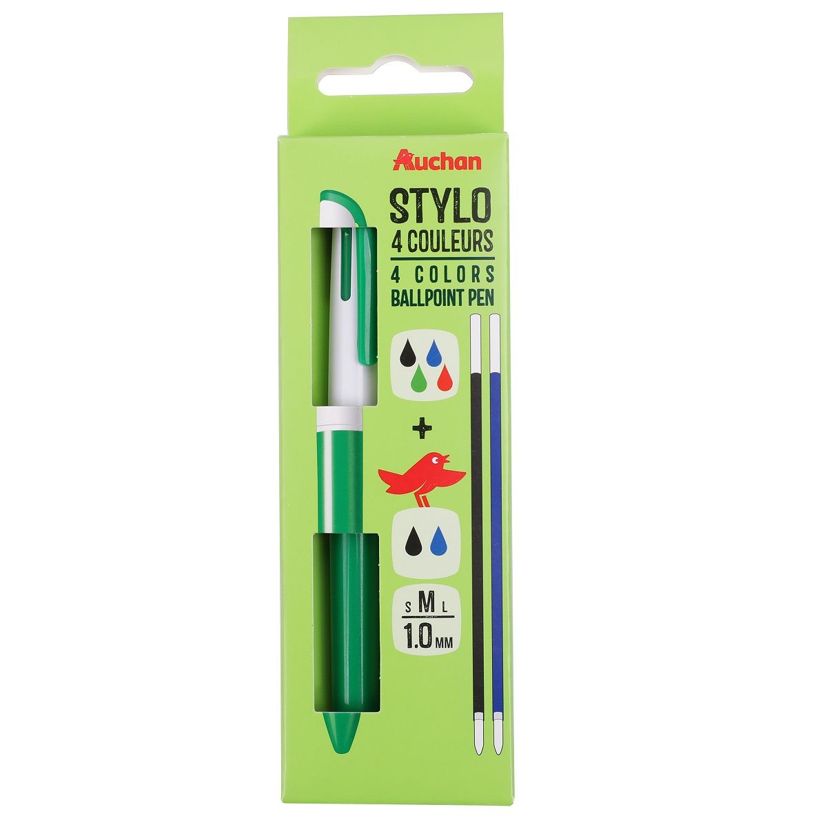 AUCHAN Mini stylo 4 couleurs rétractable pointe moyenne 1mm