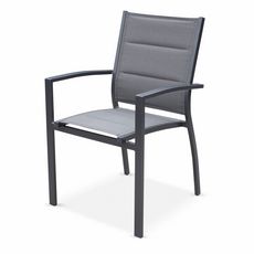 Alice's Garden Lot de 2 fauteuils - Chicago - En aluminium  et textilène, empilables (Gris foncé)
