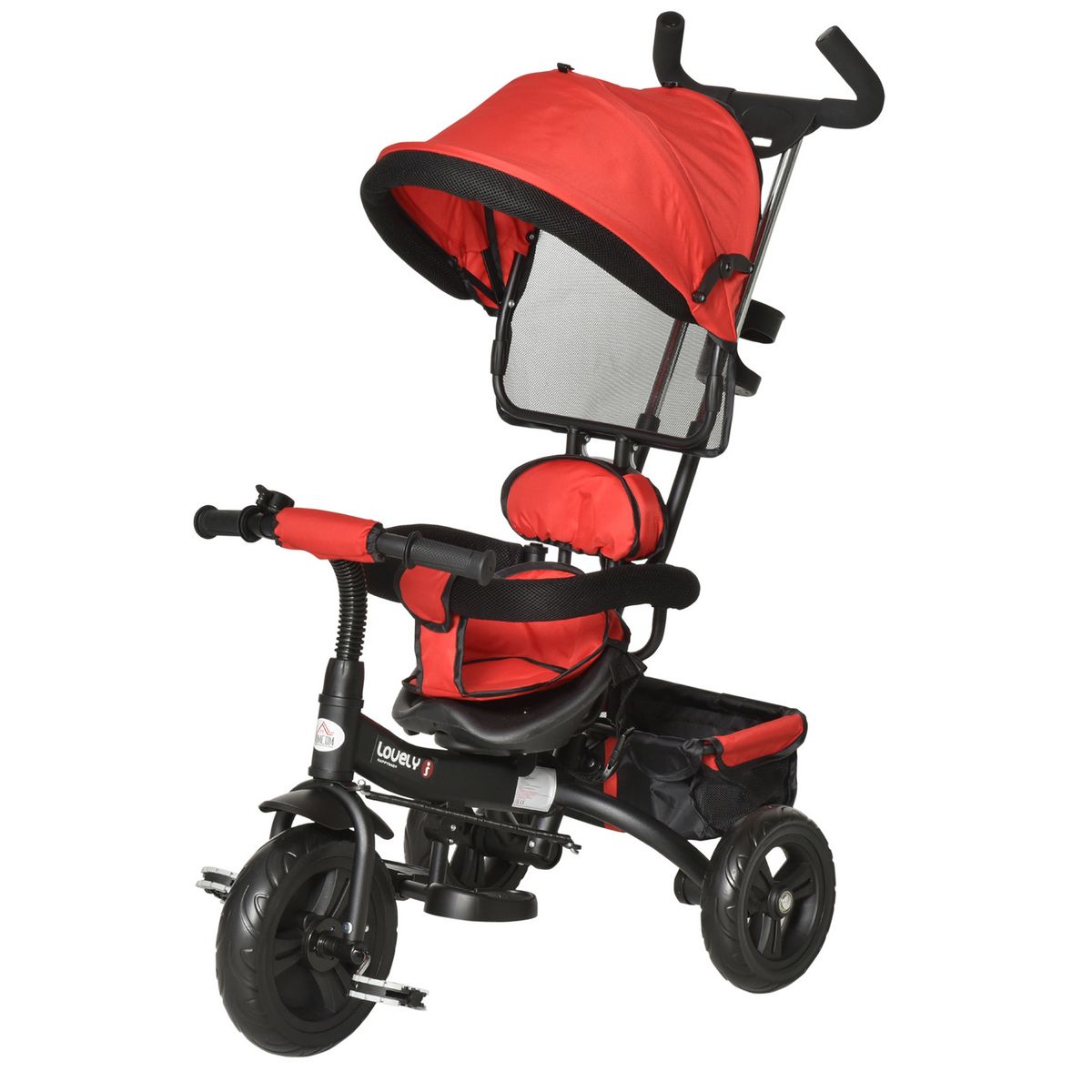 HOMCOM Tricycle 4 en 1 pour enfants, tricycle pour bébé avec poignée de  poussée réglable, repose-pieds amovible pour 18-60 mois, rouge