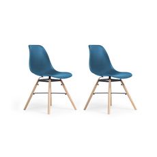 Lot de 2 chaises pieds bois massif NERA (Bleu)