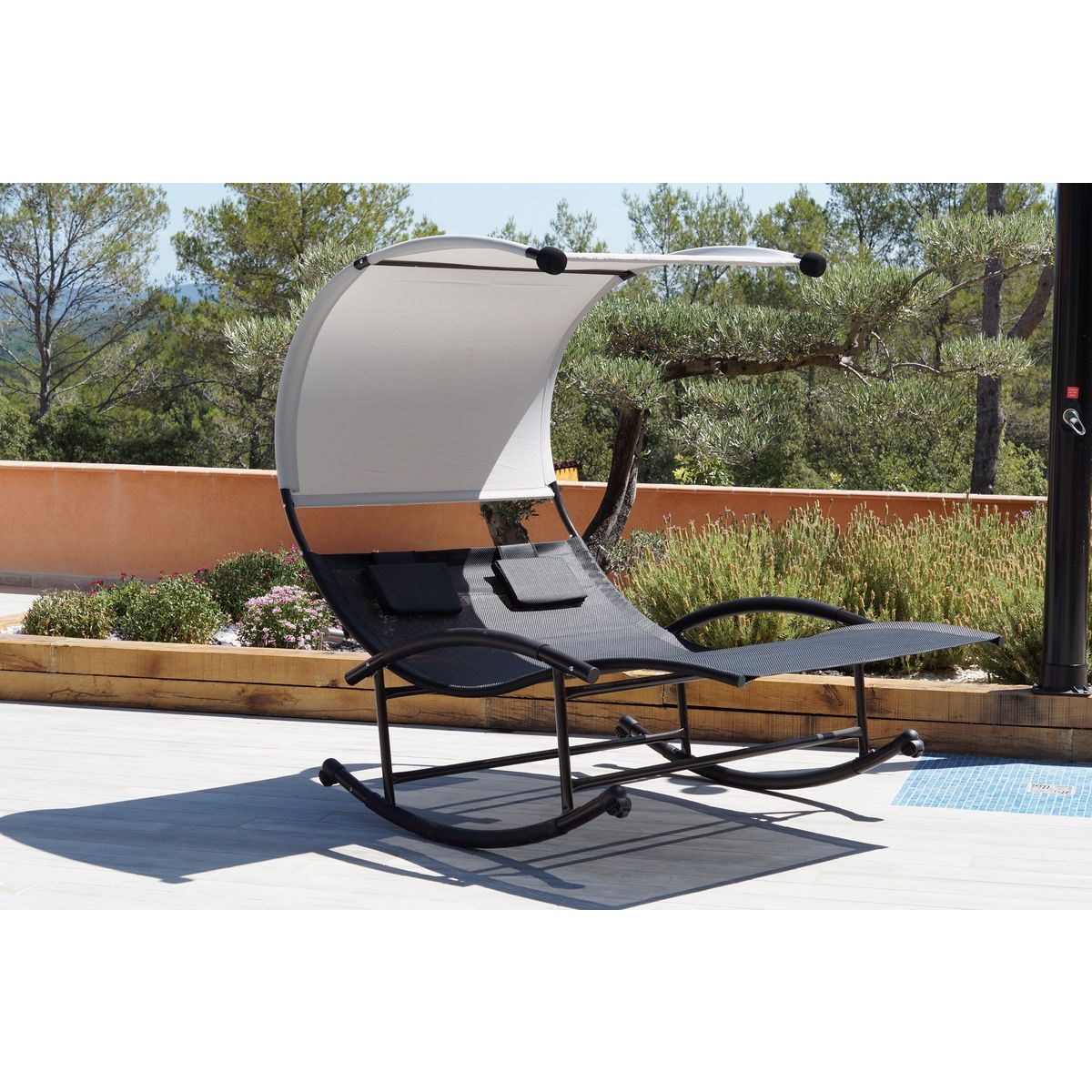 Hamac de jardin 2 personnes gris noir WELLNESS