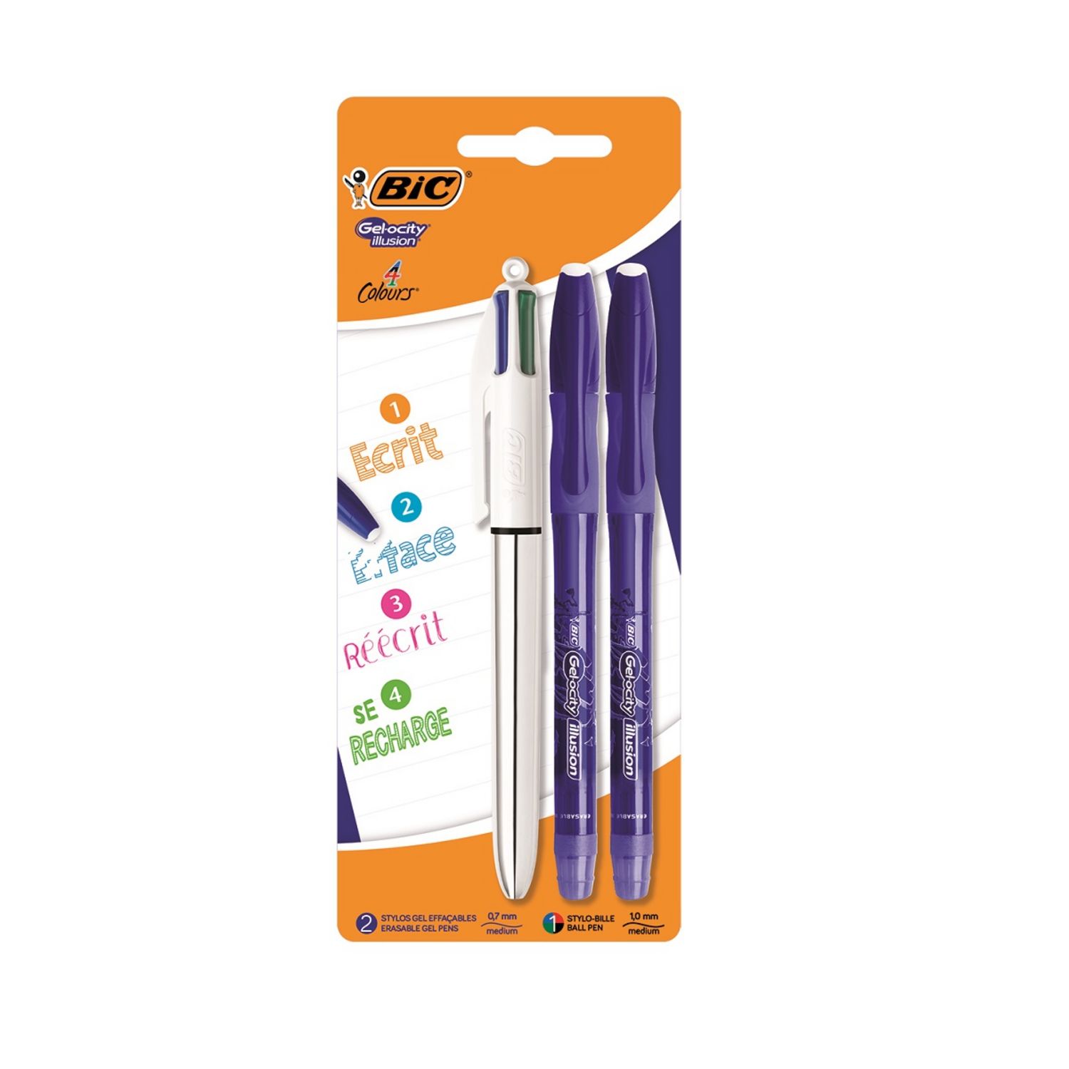 BIC 1 STYLO BILLE 4 COULEURS + 1 ROLLER GEL EFFACABLE GELOCITY : :  Fournitures de bureau