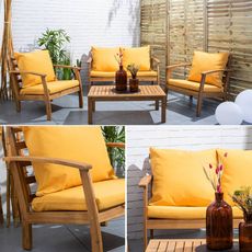 Salon de jardin en bois 4 places - Ushuaïa - Canapé, fauteuils et table basse en acacia, design (Moutarde)