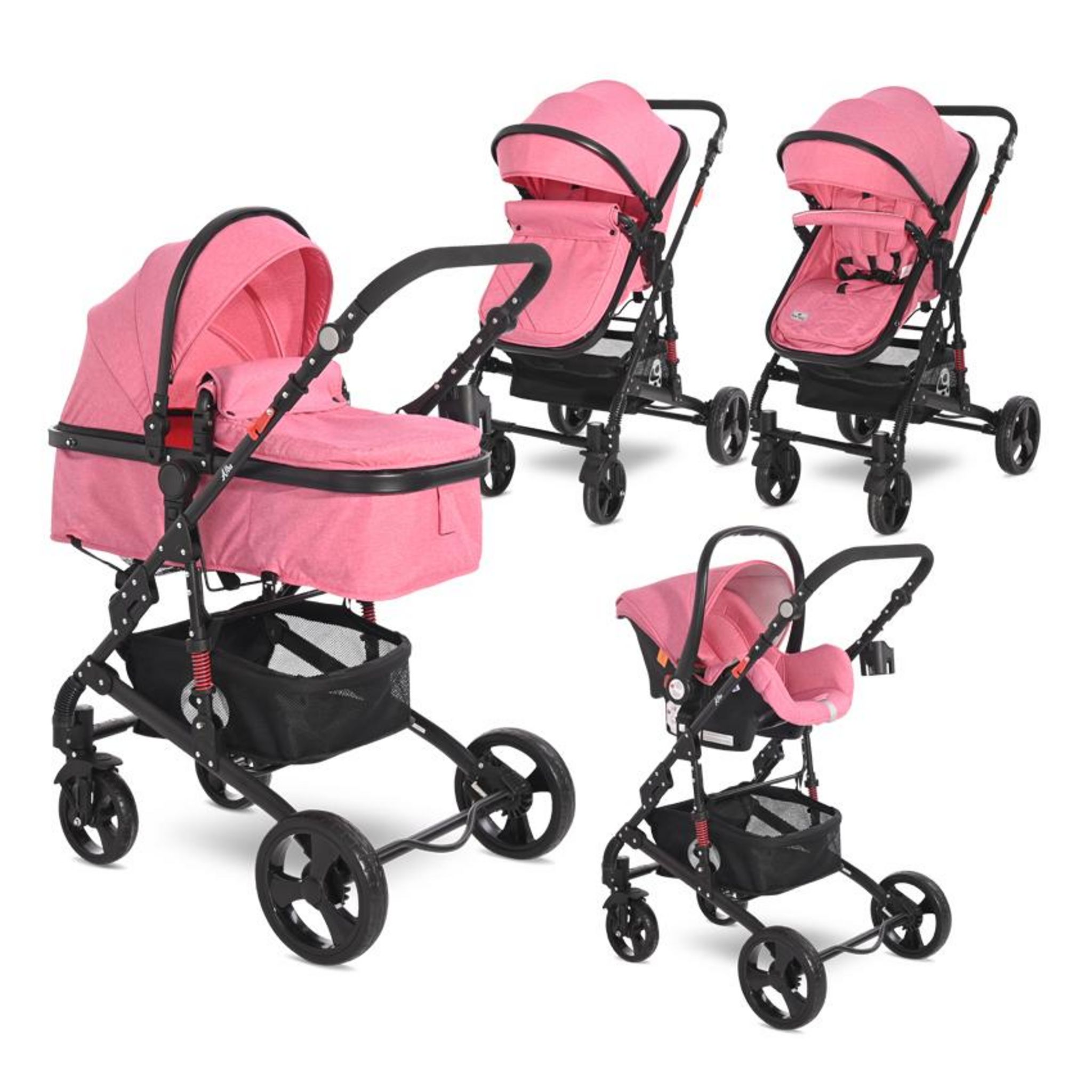 Lorelli Poussette combinée trio 3 en 1 avec siège auto 0m+ Classic Pack rose  pas cher 