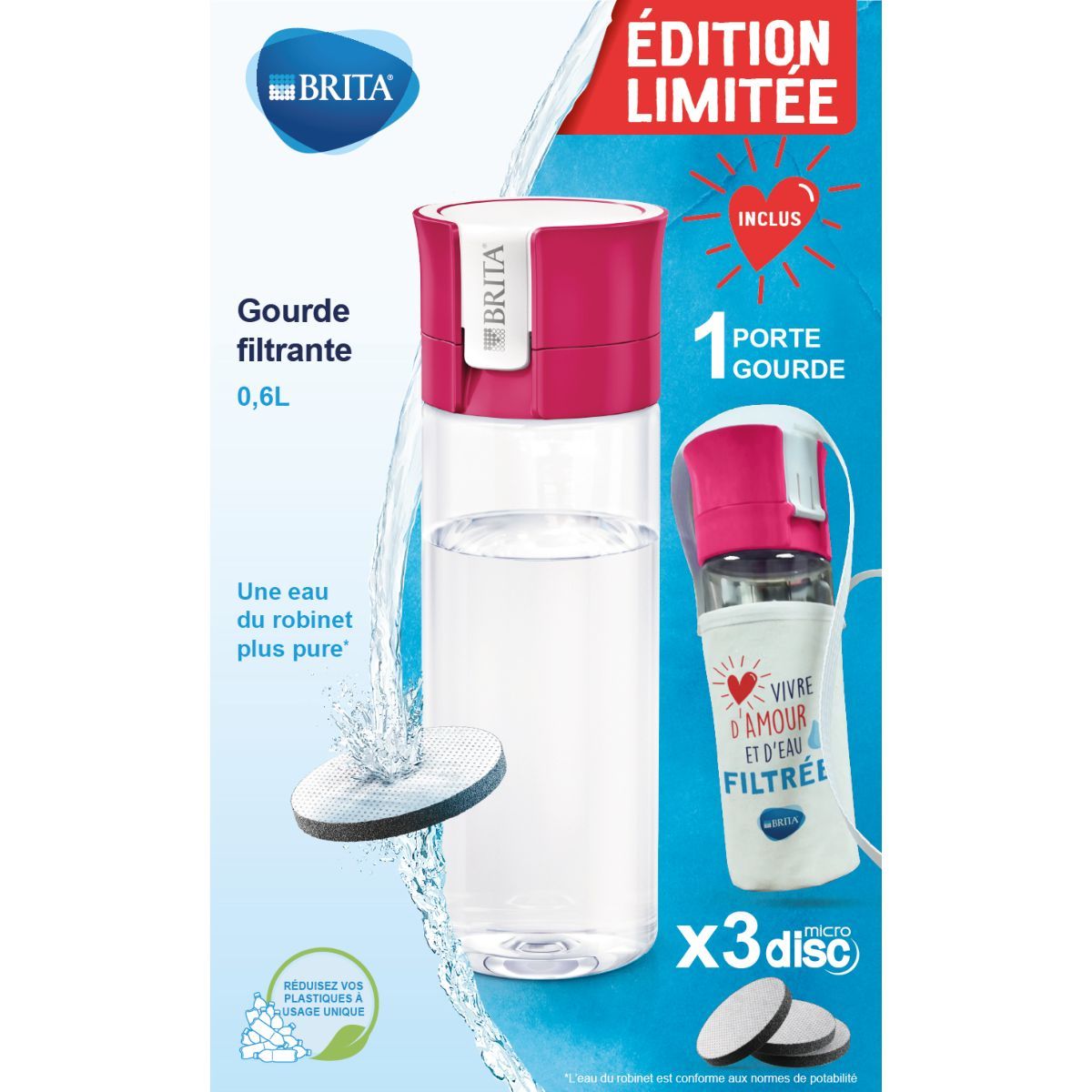 BRITA Gourde filtrante rose + porte gourde pas cher 