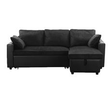  Canapé d'angle 3 places réversible et convertible MATHILDE coloris noir  (Noir)