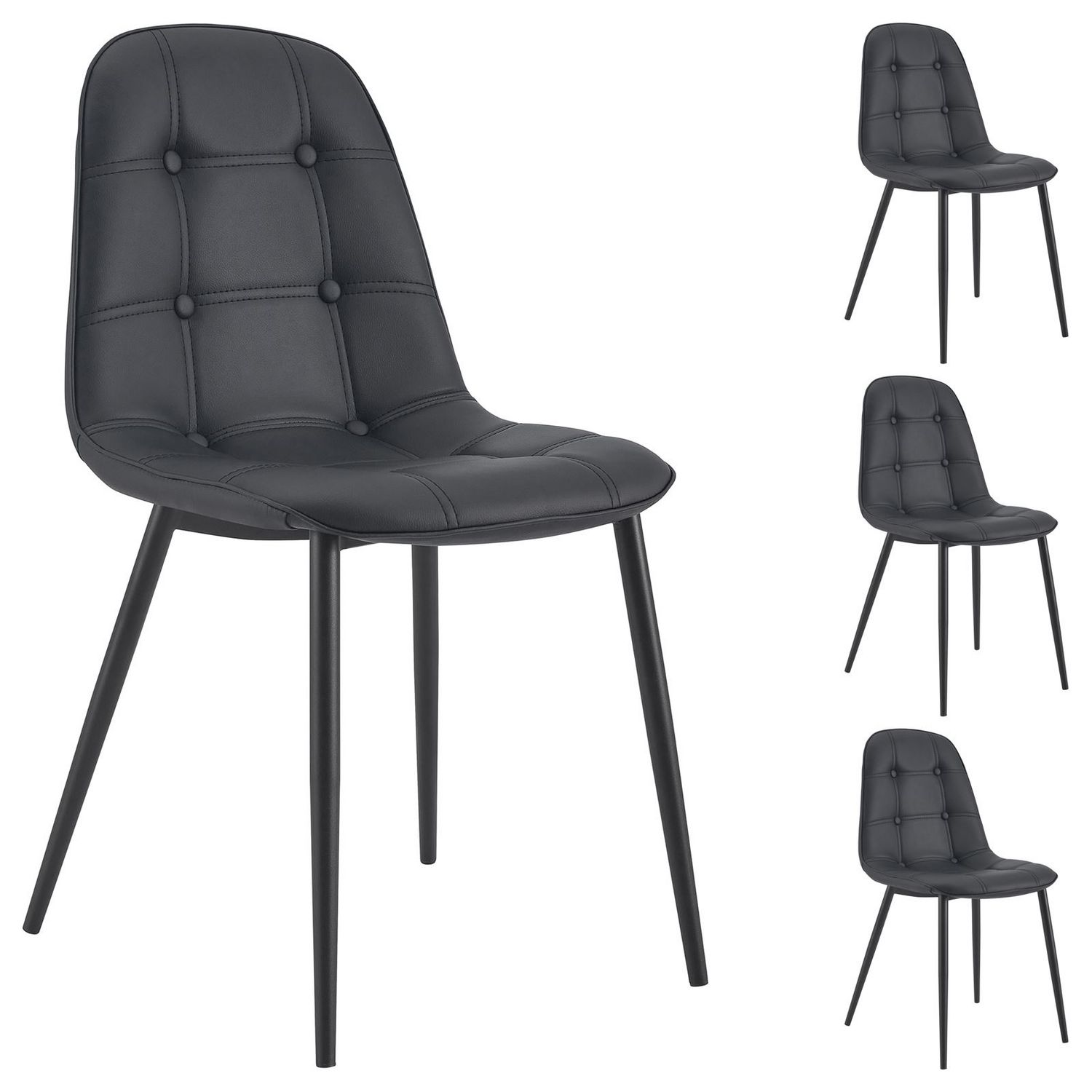 Lot de 4 chaises imran pour salle à manger ou cuisine avec 4 pieds en métal  noir design contemporain, revêtement synthétique gris IDIMEX Pas Cher 