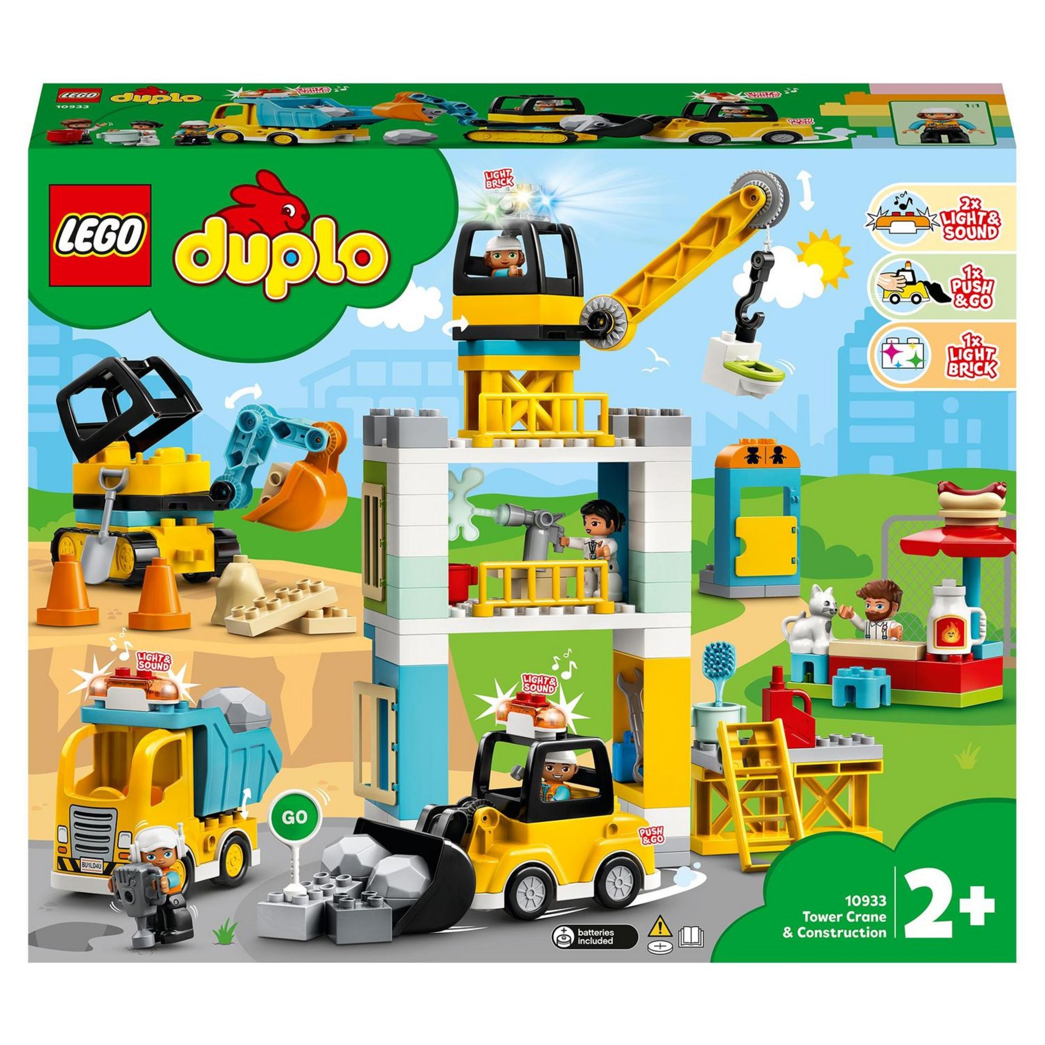 LEGO DUPLO 10933 La Grue Et Les Engins, Jouet Engin de Chantier pour Enfant 2-5  ans pas cher 