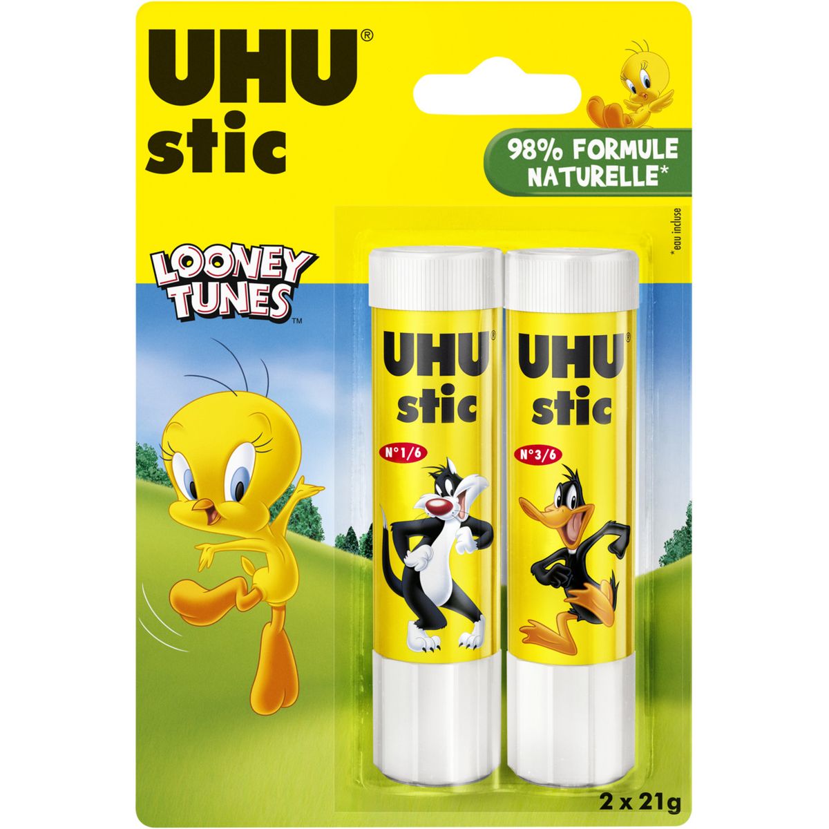 UHU Lot de 6 bâtons de colle 8,2g + 1 bâton de colle Looney Tunes 21g pas  cher 