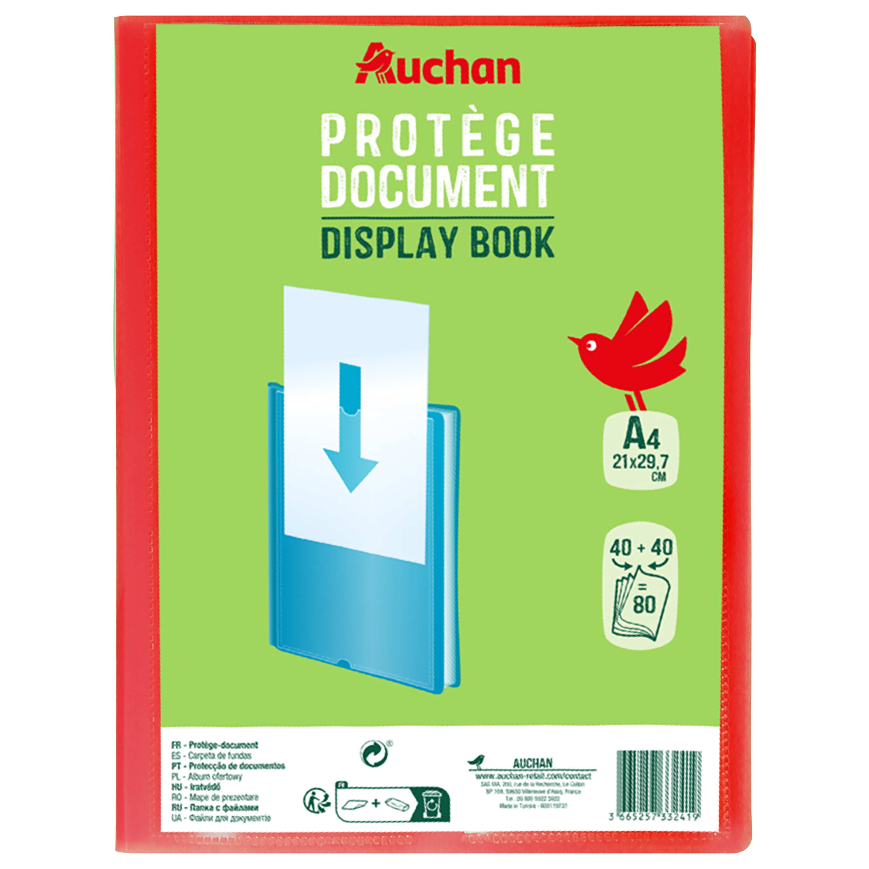 AUCHAN Auchan Protège-document A4 120 vues 21x29,7cm coloris assortis 1  pièce pas cher 