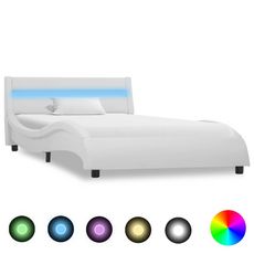 Cadre de lit avec LED Blanc Similicuir 100 x 200 cm